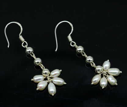 925 sterling silver custom-made hoops earring with a white pearl drop, perfect for bridesmaids or elegant occasions.