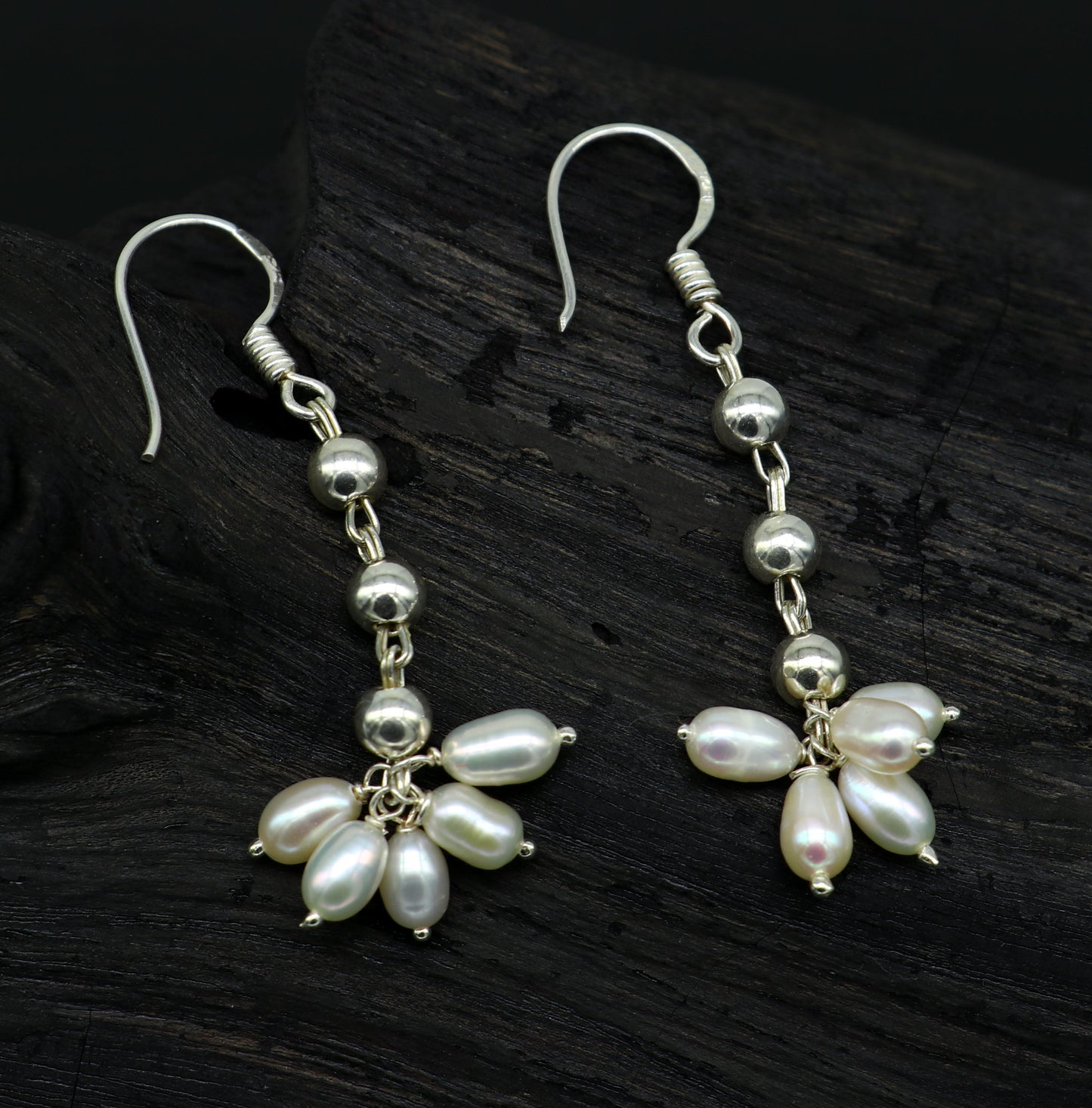 925 sterling silver custom-made hoops earring with a natural white pearl drop, perfect for bridesmaids and special occasions.
