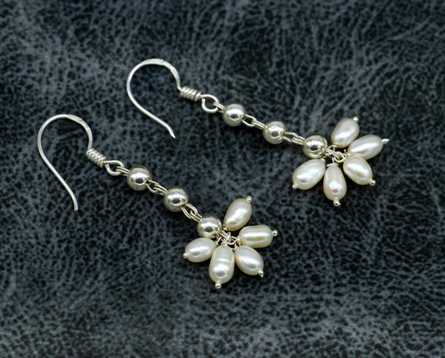 Sterling silver custom-made hoops earring with a white pearl drop, perfect for bridesmaids and elegant occasions