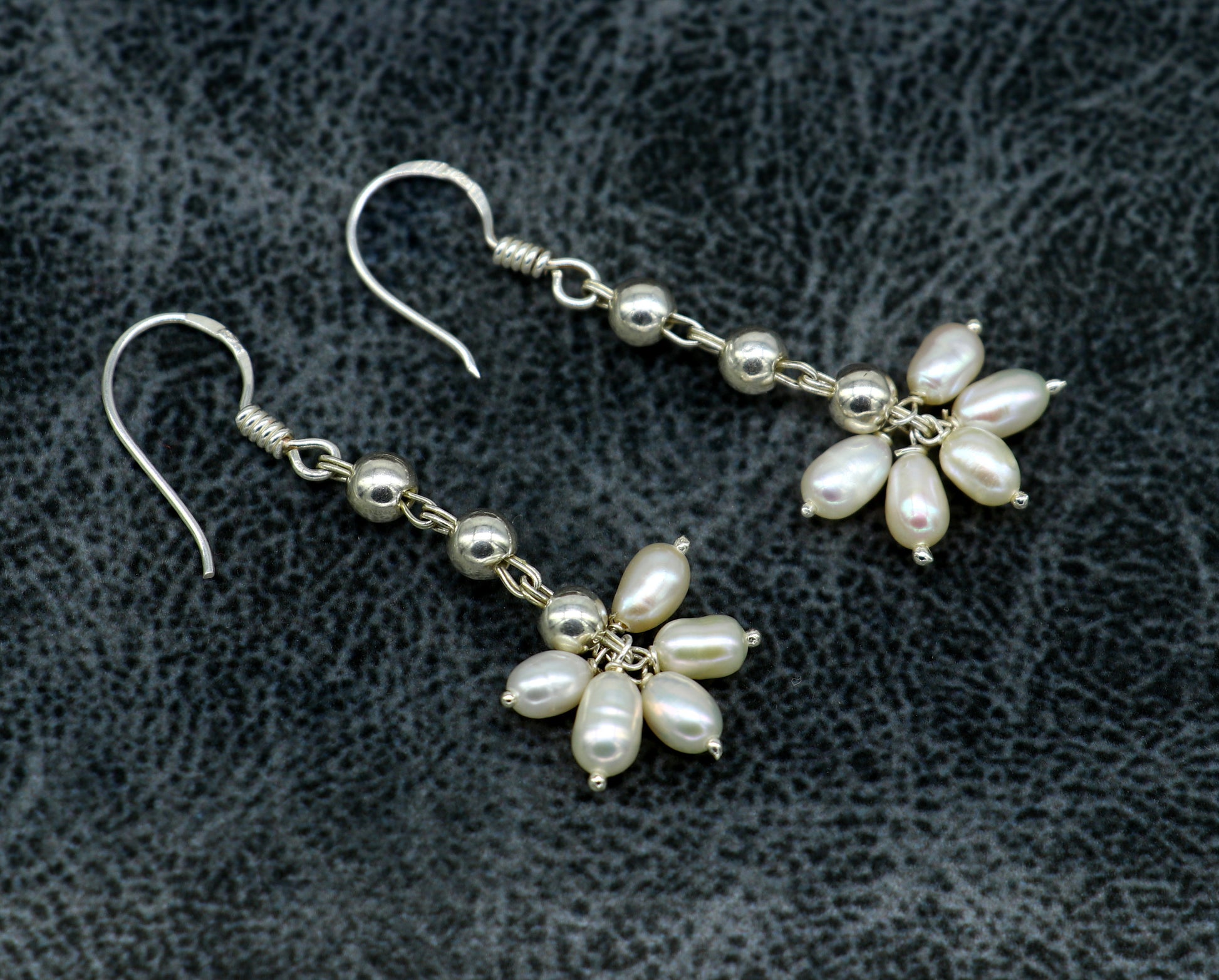 Sterling silver custom-made hoops earring with a white pearl drop, perfect for bridesmaids and elegant occasions
