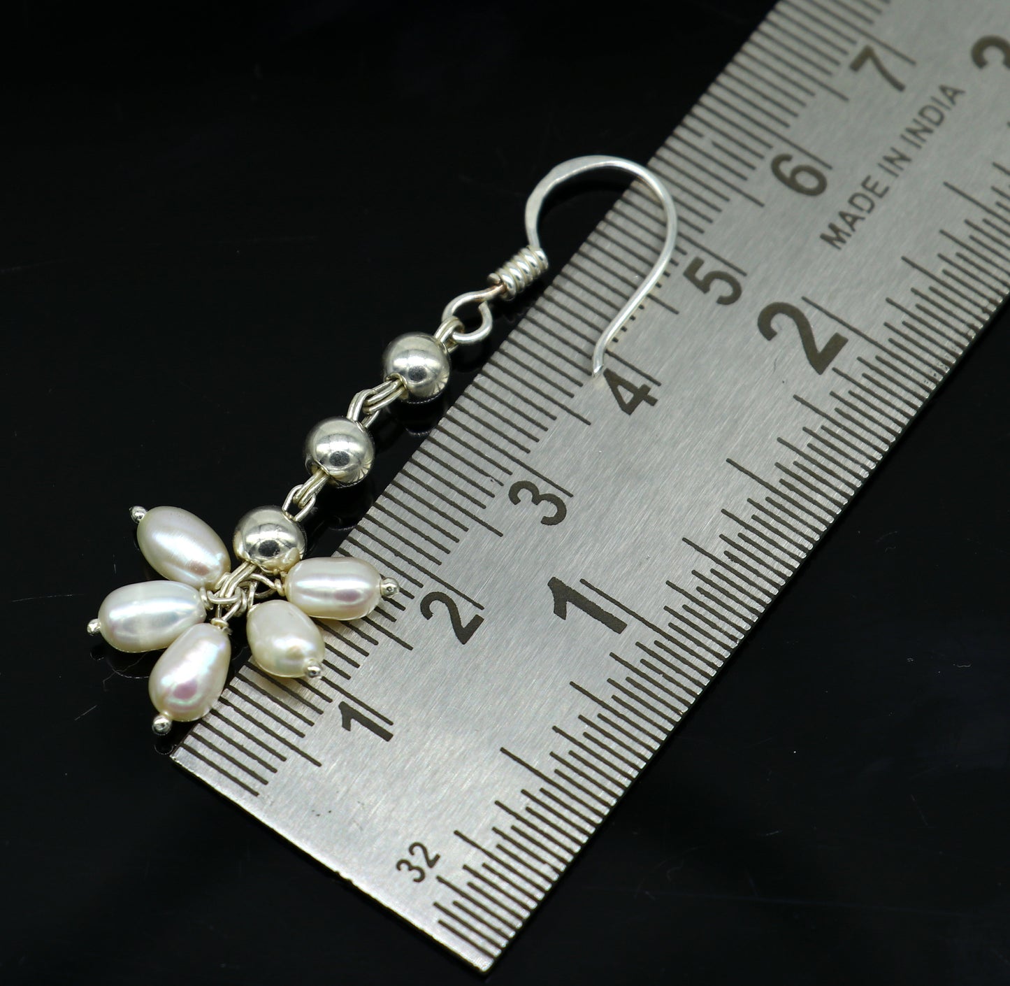 925 sterling silver hoop earrings with natural white pearl drop, custom-made bridesmaid dangle earrings from Tribal Ornaments