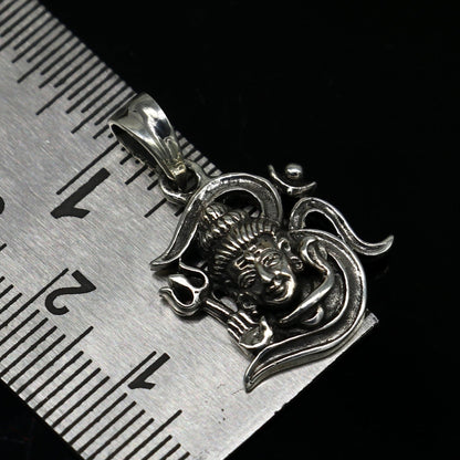 Sterling silver Lord Shiva pendant by Tribal Ornaments, vintage unisex jewelry with intricate design and antique style.