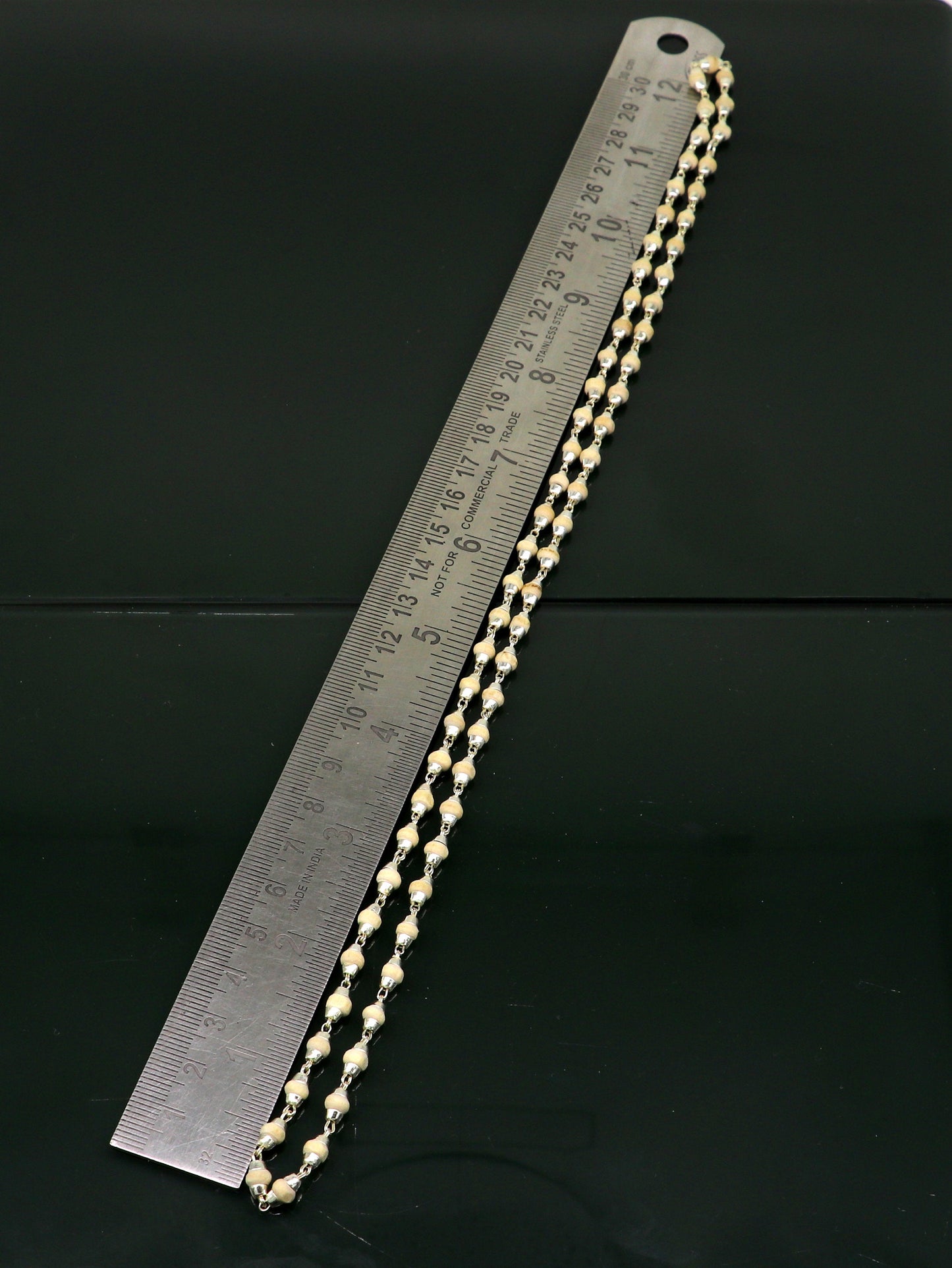 925 sterling silver customized basil rosary wooden beads solid chain necklace, excellent 24" unisex stylish necklace from india ch103 - TRIBAL ORNAMENTS