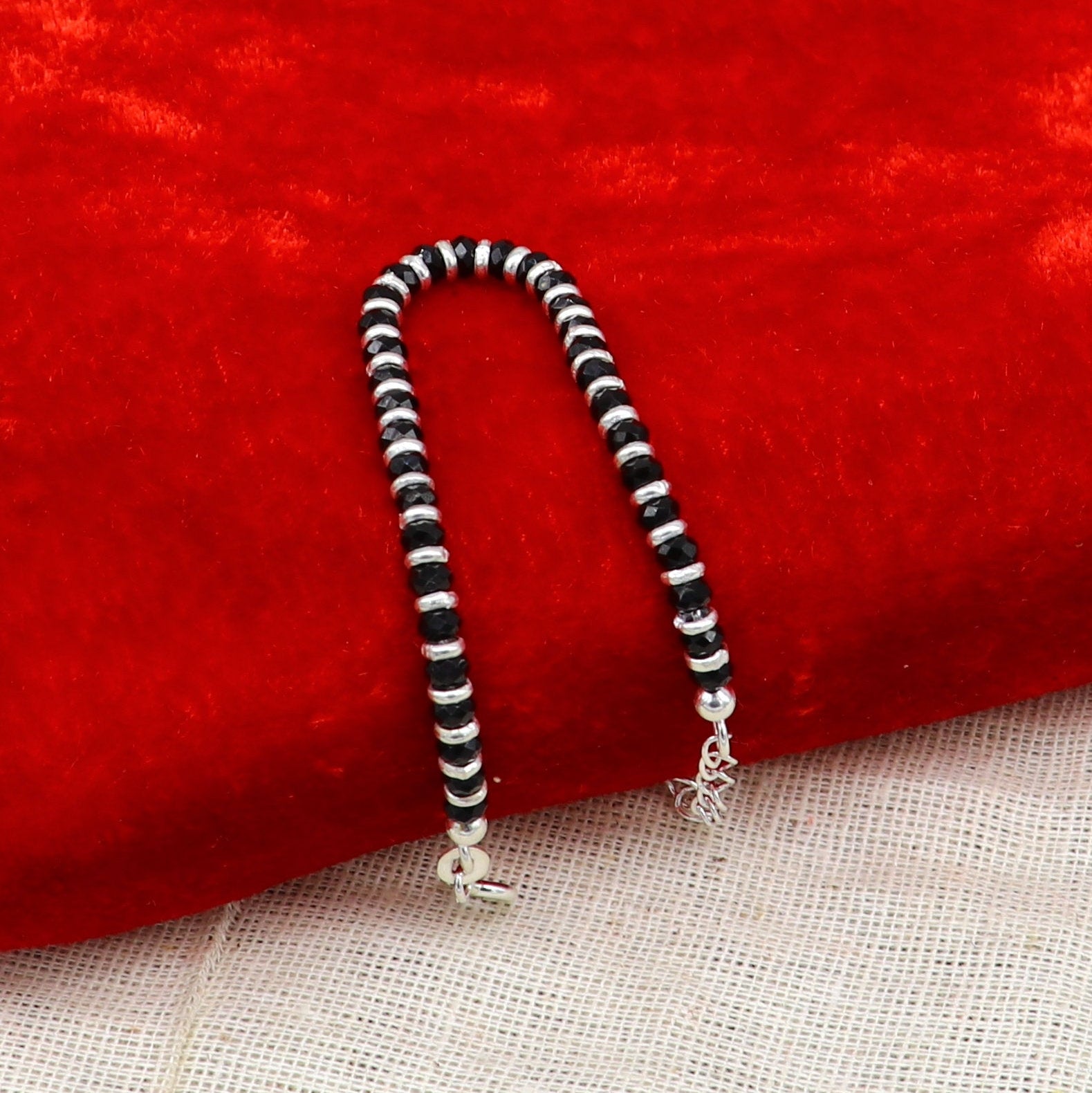 925 sterling silver customized black beaded bracelet, fabulous kids adjustable bracelet, toddlers evil eye bracelet, personalized gift bbr7 - TRIBAL ORNAMENTS