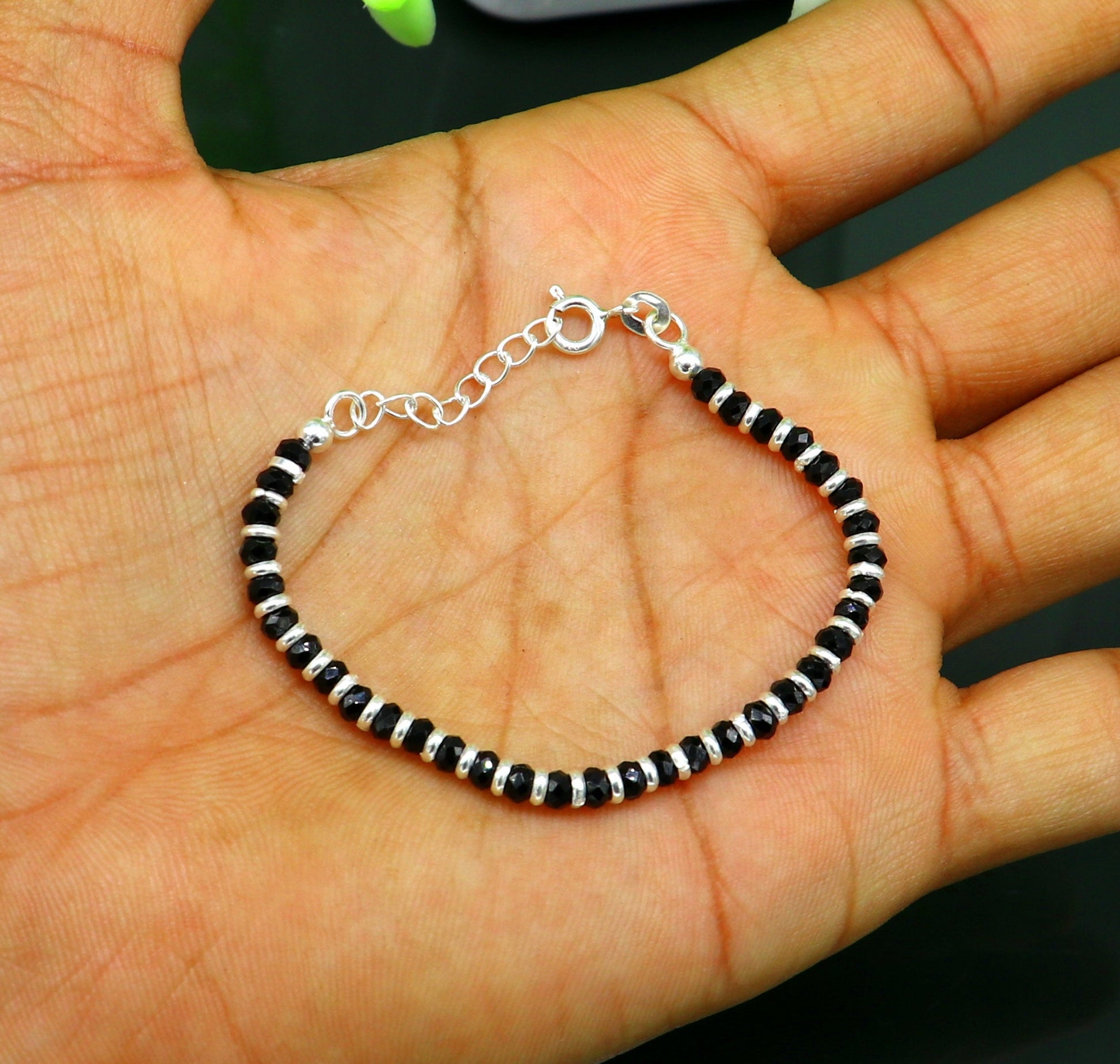 925 sterling silver customized black beaded bracelet, fabulous kids adjustable bracelet, toddlers evil eye bracelet, personalized gift bbr7 - TRIBAL ORNAMENTS