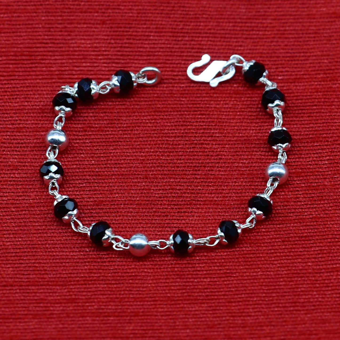 925 sterling silver customized black beads Nazariya bracelet, protect from evil eyes, new born baby bracelet stylish jewelry from india bbr9 - TRIBAL ORNAMENTS