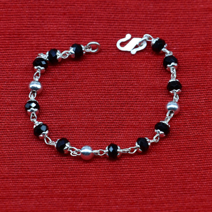 925 sterling silver customized black beads Nazariya bracelet, protect from evil eyes, new born baby bracelet stylish jewelry from india bbr9 - TRIBAL ORNAMENTS