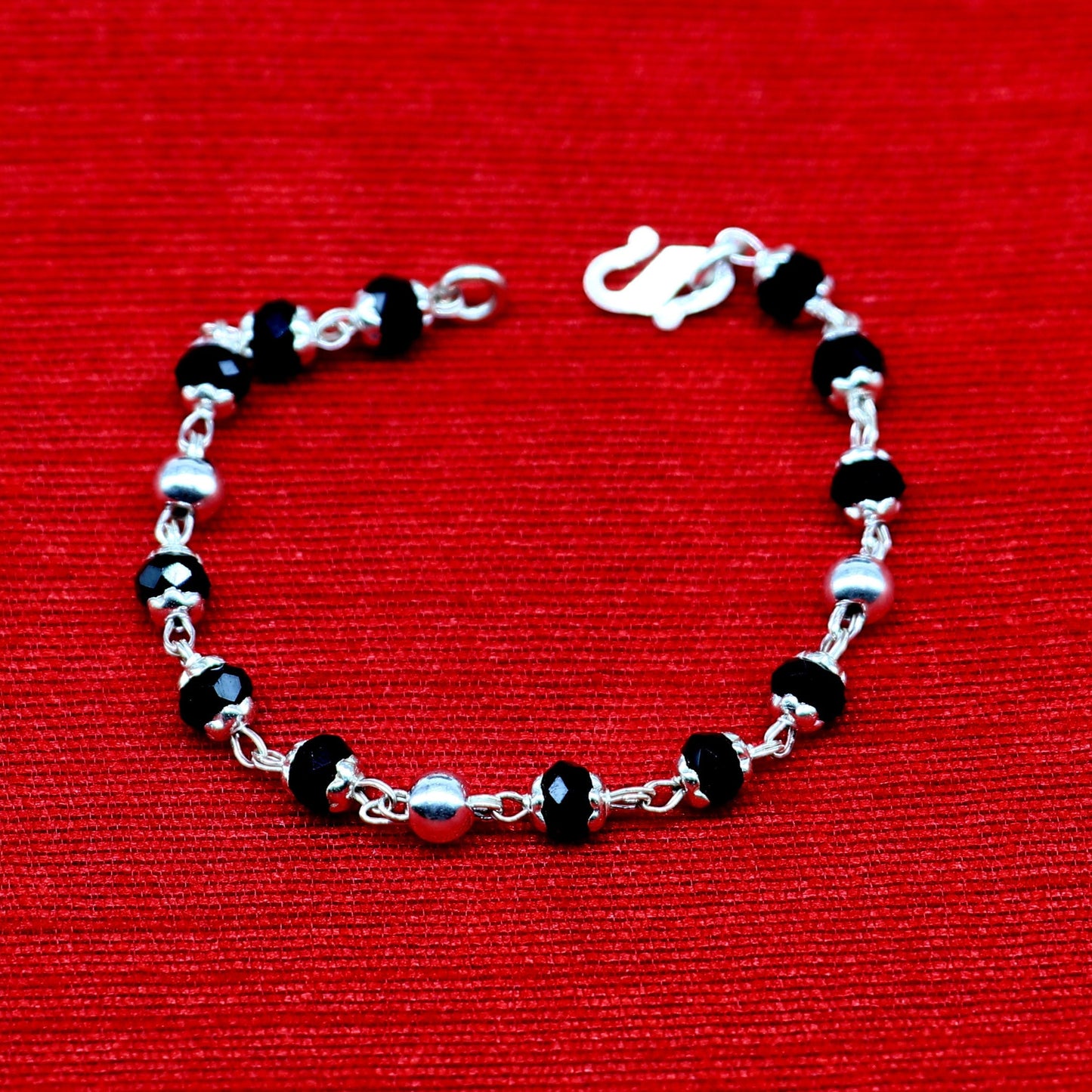 925 sterling silver customized black beads Nazariya bracelet, protect from evil eyes, new born baby bracelet stylish jewelry from india bbr9 - TRIBAL ORNAMENTS