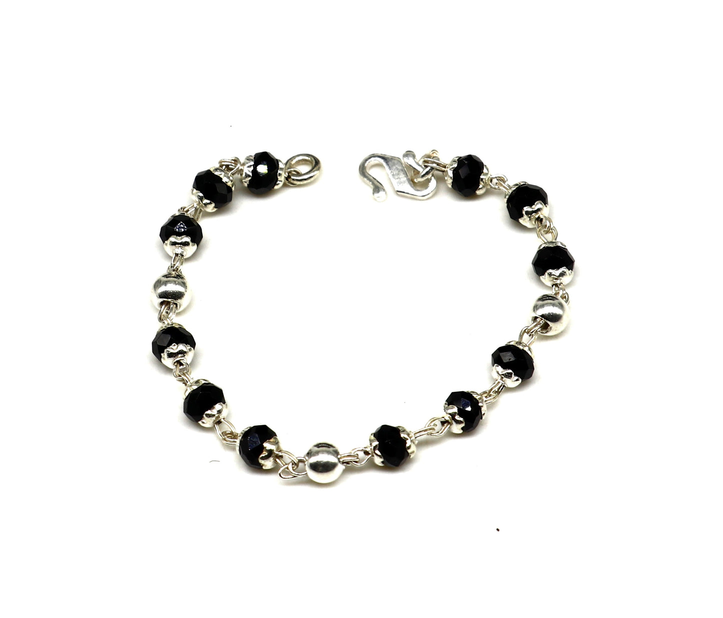 925 sterling silver customized black beads Nazariya bracelet, protect from evil eyes, new born baby bracelet stylish jewelry from india bbr9 - TRIBAL ORNAMENTS