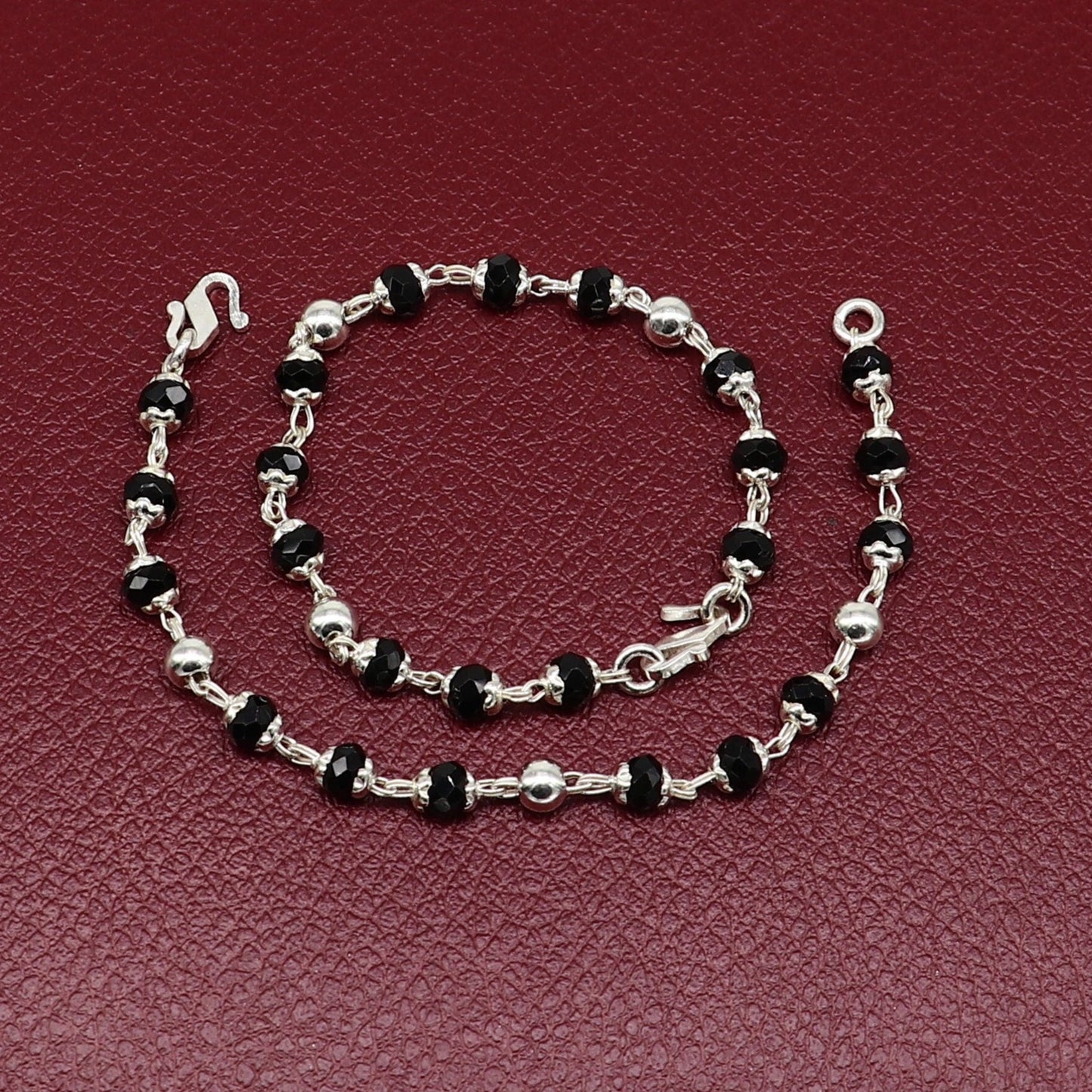 925 sterling silver customized black beads Nazariya bracelet, protect from evil eyes, new born baby bracelet stylish jewelry india bbr14 - TRIBAL ORNAMENTS
