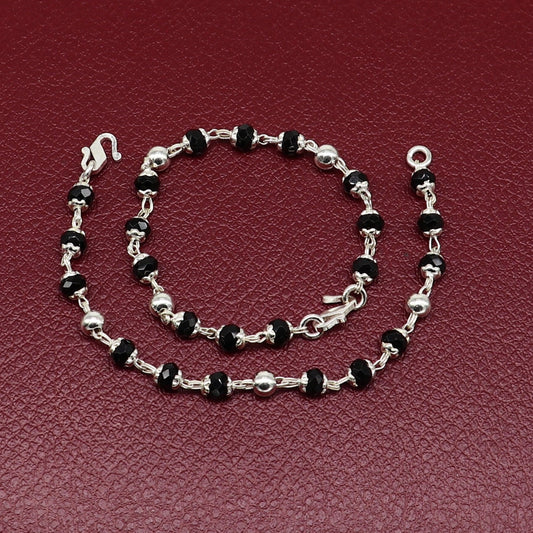 925 sterling silver customized black beads Nazariya bracelet, protect from evil eyes, new born baby bracelet stylish jewelry india bbr14 - TRIBAL ORNAMENTS
