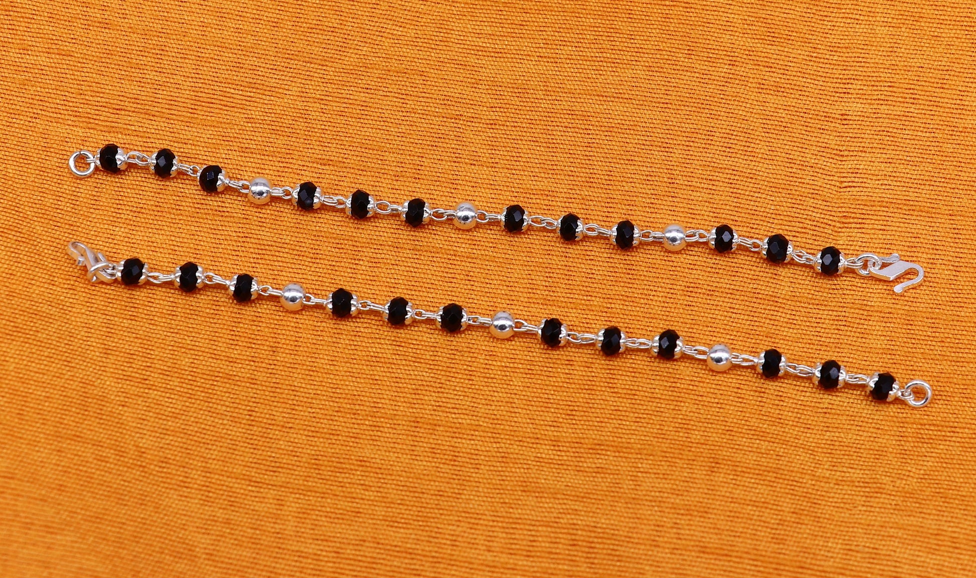 925 sterling silver customized black beads Nazariya bracelet, protect from evil eyes, new born baby bracelet stylish jewelry india bbr14 - TRIBAL ORNAMENTS