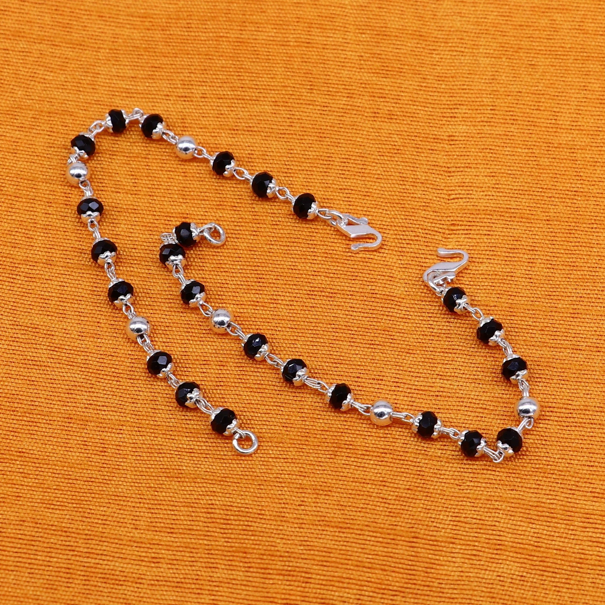 925 sterling silver customized black beads Nazariya bracelet, protect from evil eyes, new born baby bracelet stylish jewelry india bbr14 - TRIBAL ORNAMENTS