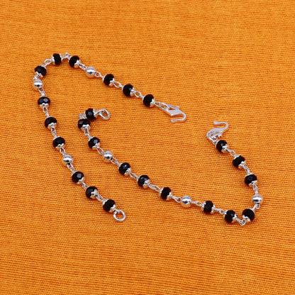 925 sterling silver Nazariya bracelet with black beads, designed to protect from evil eyes, stylish baby jewelry from Tribal Ornaments