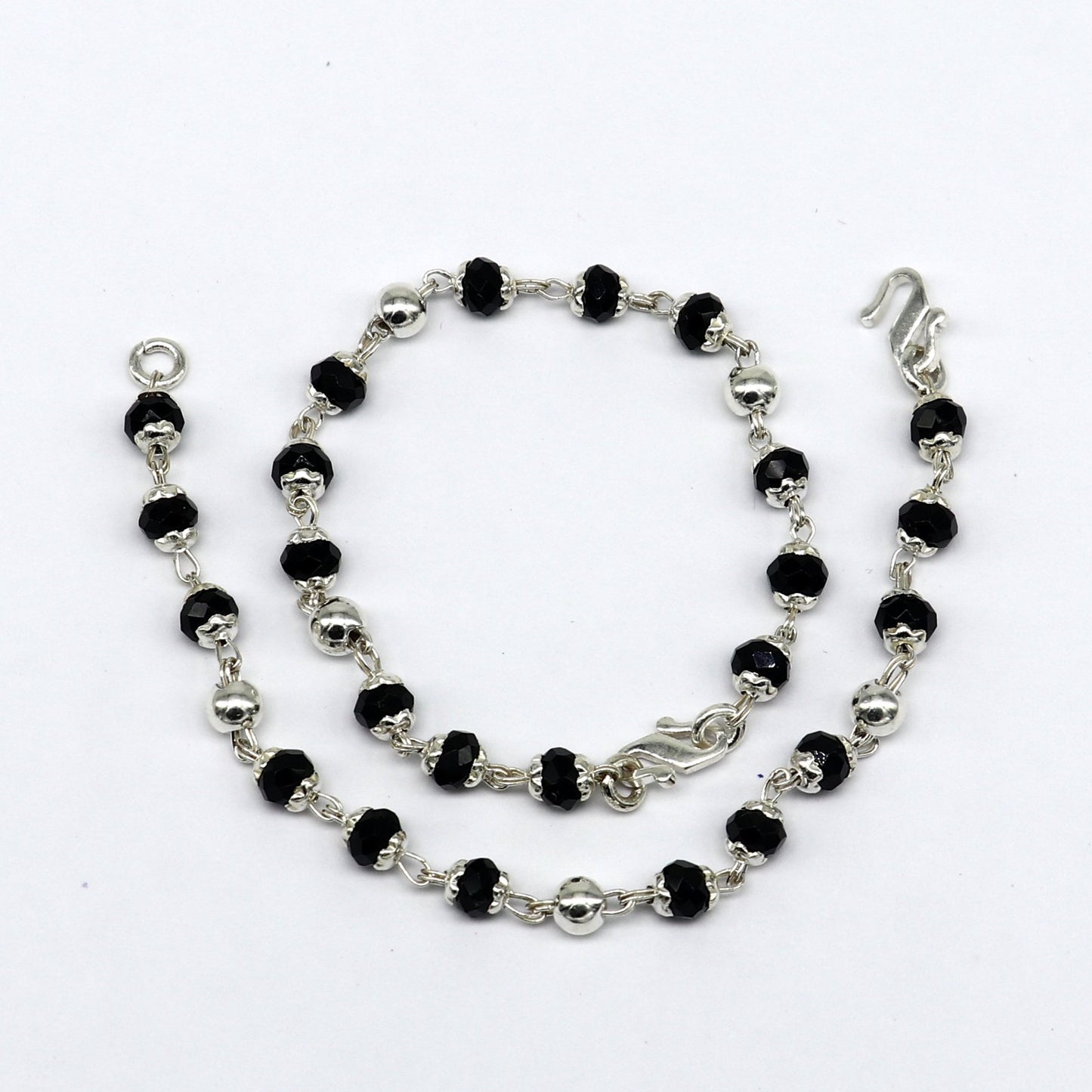925 sterling silver customized black beads Nazariya bracelet, protect from evil eyes, new born baby bracelet stylish jewelry india bbr14 - TRIBAL ORNAMENTS