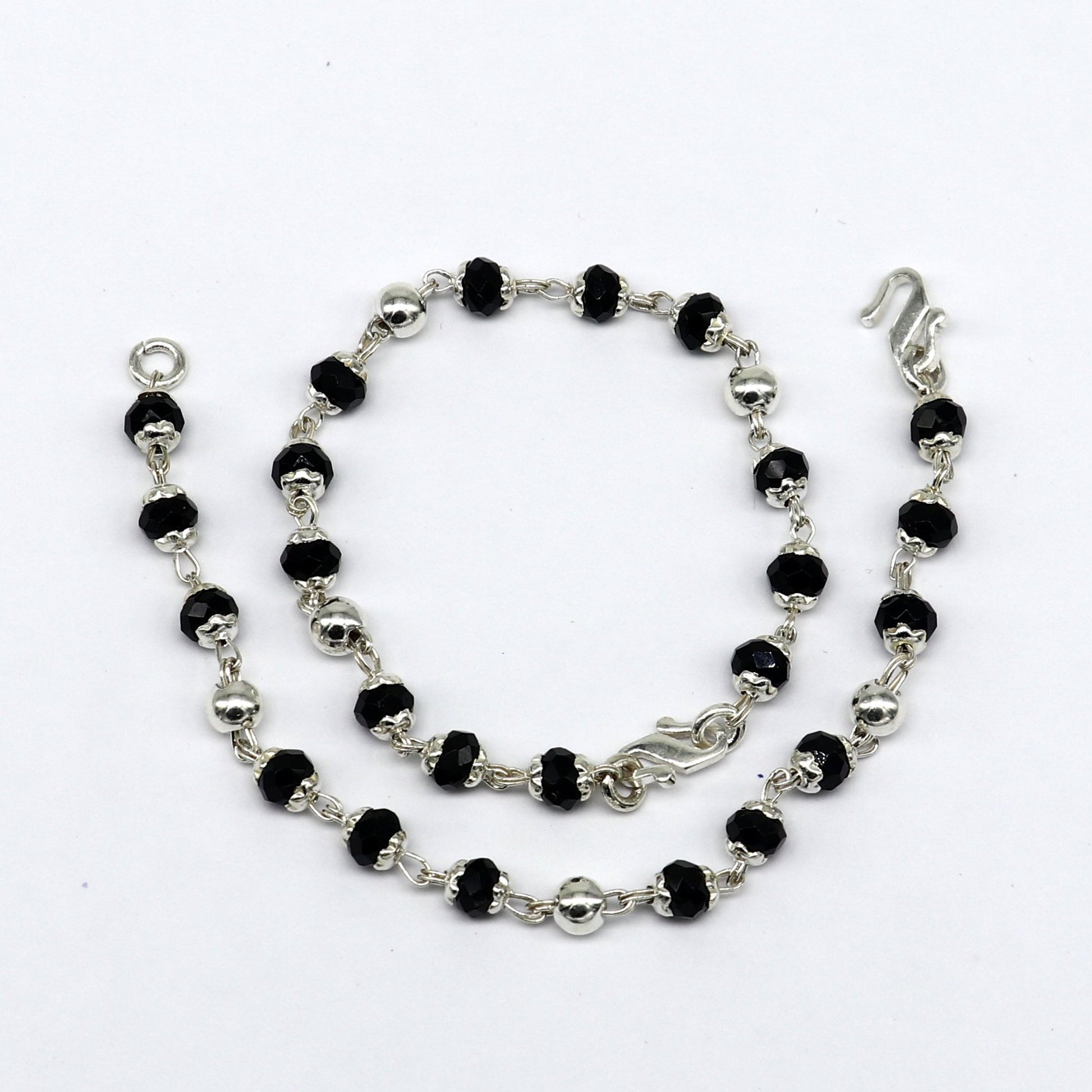 925 sterling silver customized black beads Nazariya bracelet, protect from evil eyes, new born baby bracelet stylish jewelry india bbr14 - TRIBAL ORNAMENTS