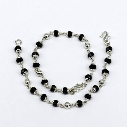 925 sterling silver Nazariya bracelet with black beads, protective evil eye charm, stylish baby jewelry from Tribal Ornaments.
