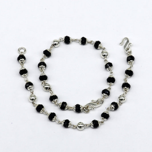 925 sterling silver Nazariya bracelet with black beads, protective evil eye charm, stylish baby jewelry from Tribal Ornaments.