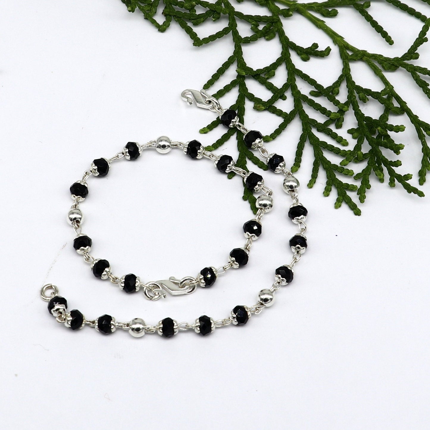 925 sterling silver customized black beads Nazariya bracelet, protect from evil eyes, new born baby bracelet stylish jewelry india bbr14 - TRIBAL ORNAMENTS