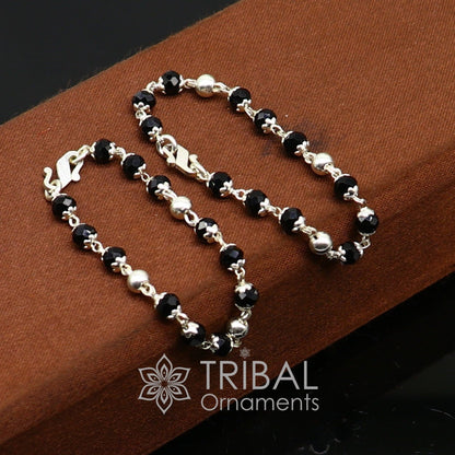 Sterling silver Nazariya bracelet with black beads for babies, crafted by TRIBAL ORNAMENTS, designed to protect from evil eyes.