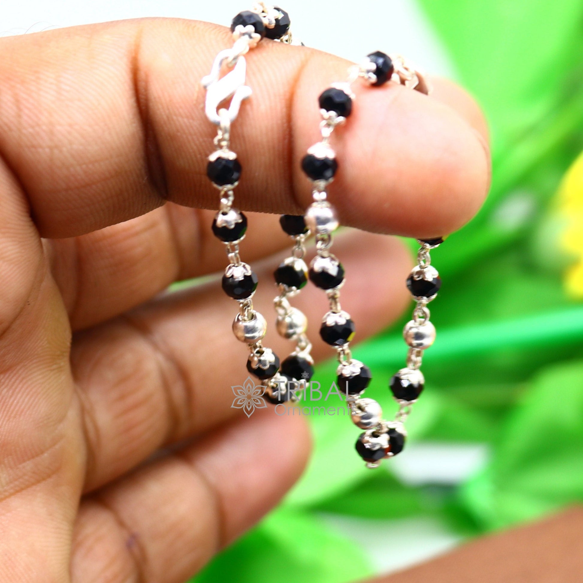 925 sterling silver customized black beads Nazariya bracelet, protect from evil eyes, new born baby bracelet stylish jewelry india bbr503 - TRIBAL ORNAMENTS