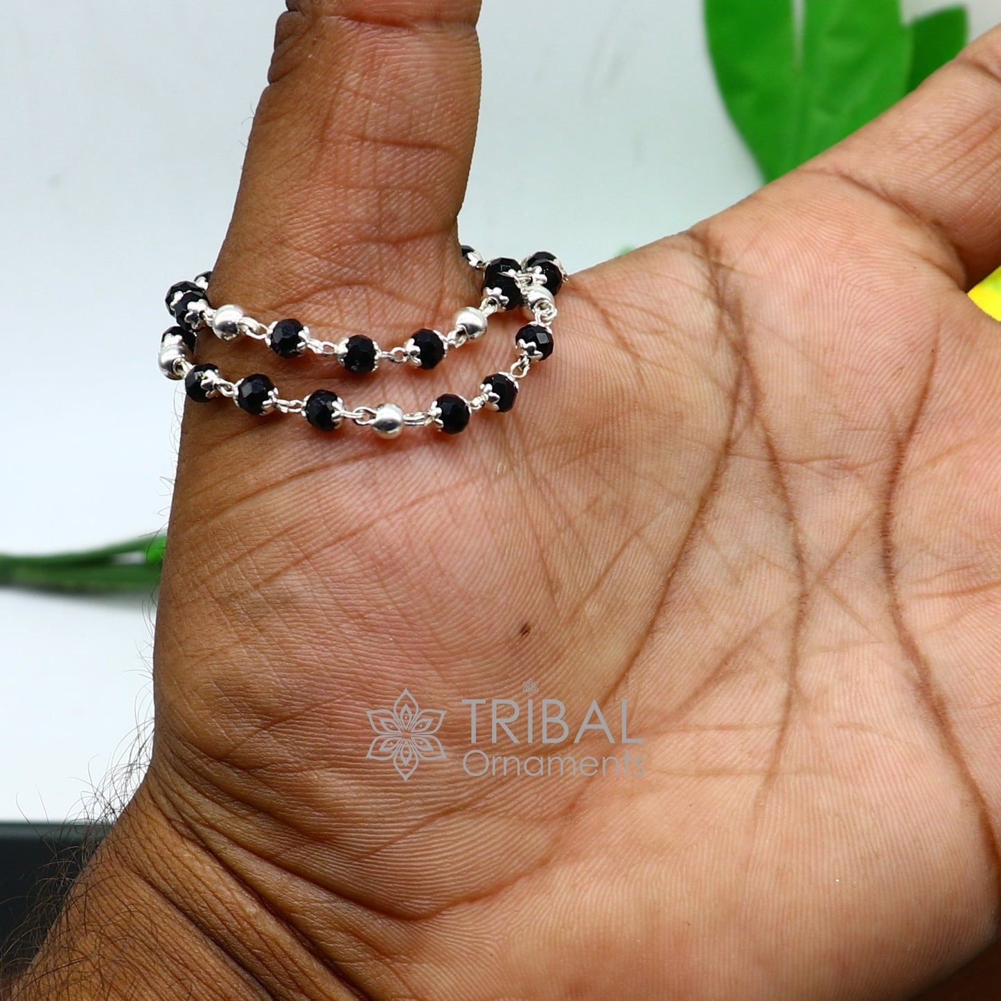 925 sterling silver customized black beads Nazariya bracelet, protect from evil eyes, new born baby bracelet stylish jewelry india bbr503 - TRIBAL ORNAMENTS