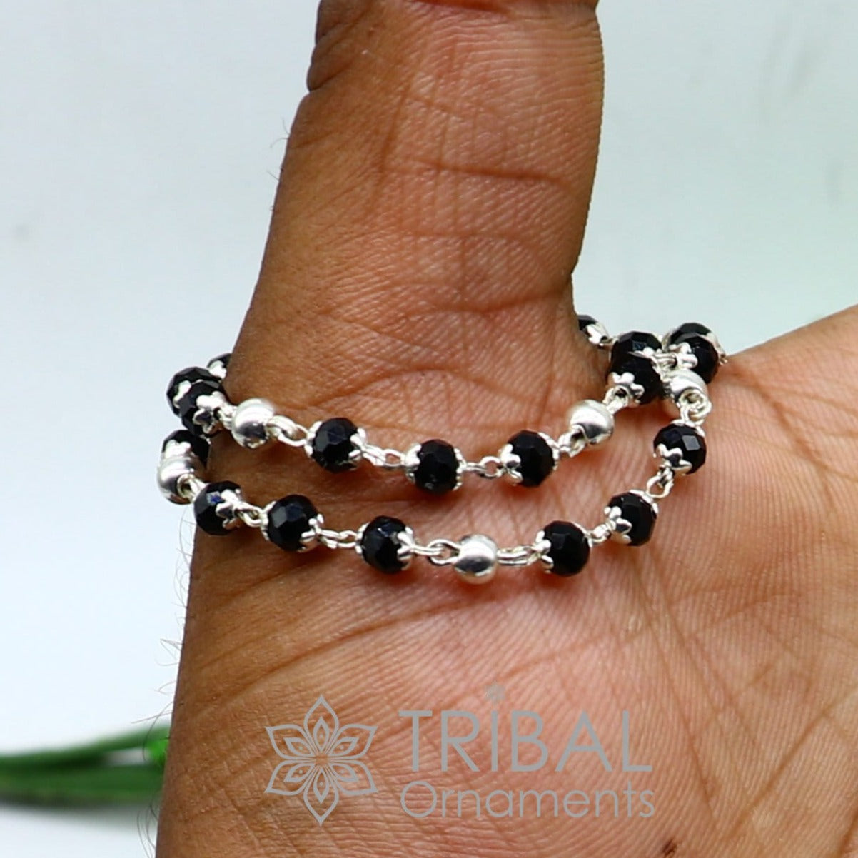 925 sterling silver customized black beads Nazariya bracelet, protect from evil eyes, new born baby bracelet stylish jewelry india bbr503 - TRIBAL ORNAMENTS