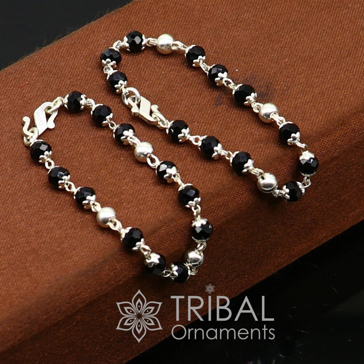 925 sterling silver customized black beads Nazariya bracelet, protect from evil eyes, new born baby bracelet stylish jewelry india bbr503 - TRIBAL ORNAMENTS