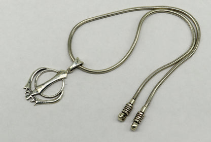 Sterling silver Khalsa Waheguru symbol pendant with customized design, religious blessing jewelry from TRIBAL ORNAMENTS.