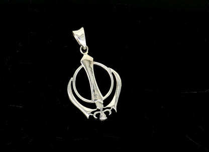 Sterling silver Khalsa Waheguru symbol pendant with customized design, featuring intricate tribal ornament details.