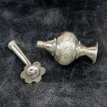 925 sterling silver customized perfume spray bottle with royal style design, ideal for puja utensils and elegant gifting.