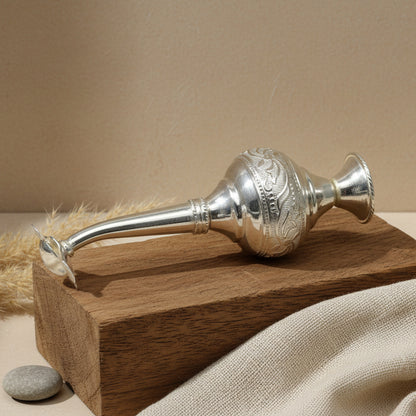 925 silver perfume spray bottle with customized royal design, ideal for puja utensils or elegant gifting by TRIBAL ORNAMENTS.