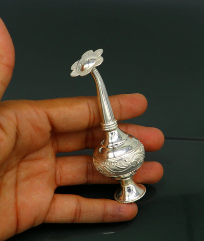 925 sterling silver customized perfume spray bottle with royal design, ideal for puja utensils or elegant gifting by TRIBAL ORNAMENTS