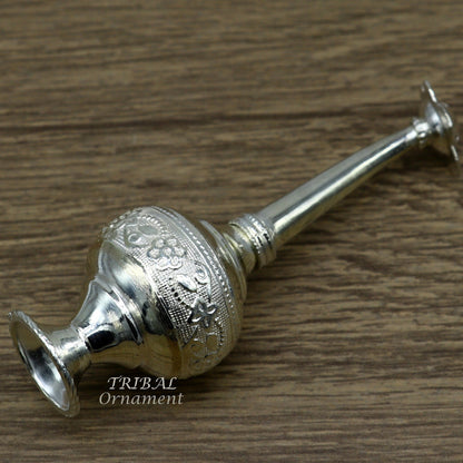 925 sterling silver customized perfume spray bottle with royal style design, ideal for puja utensils or as a unique gift.