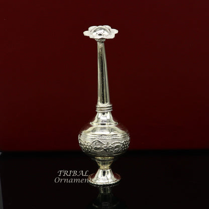 925 sterling silver customized perfume spray bottle with royal style design, ideal as puja utensil or elegant gift by TRIBAL ORNAMENTS.