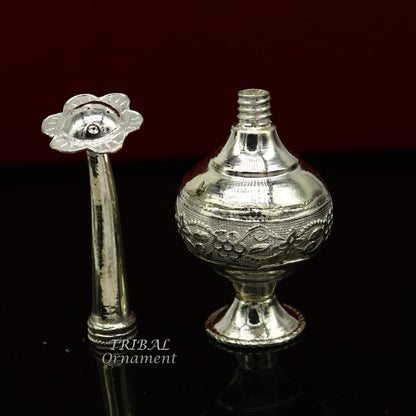 925 sterling silver customized perfume spray bottle with royal design, traditional puja utensil, elegant gift by TRIBAL ORNAMENTS