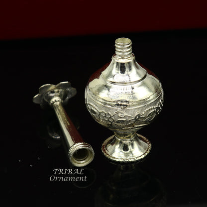 925 sterling silver customized perfume spray bottle with royal style design, ideal for puja utensils or as a gift by TRIBAL ORNAMENTS.