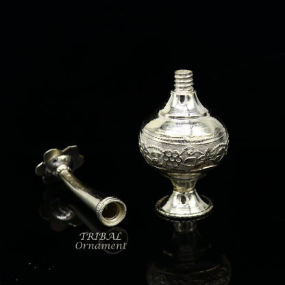 925 sterling silver customized perfume spray bottle with royal style design, ideal for puja utensils or as a unique gift by TRIBAL ORNAMENTS.