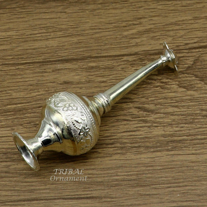 925 sterling silver customized perfume spray bottle with royal design, ideal for puja utensils or as a unique gift from TRIBAL ORNAMENTS.