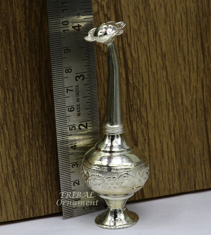 925 sterling silver customized perfume spray bottle with royal style design, ideal for puja utensils or elegant gifting.