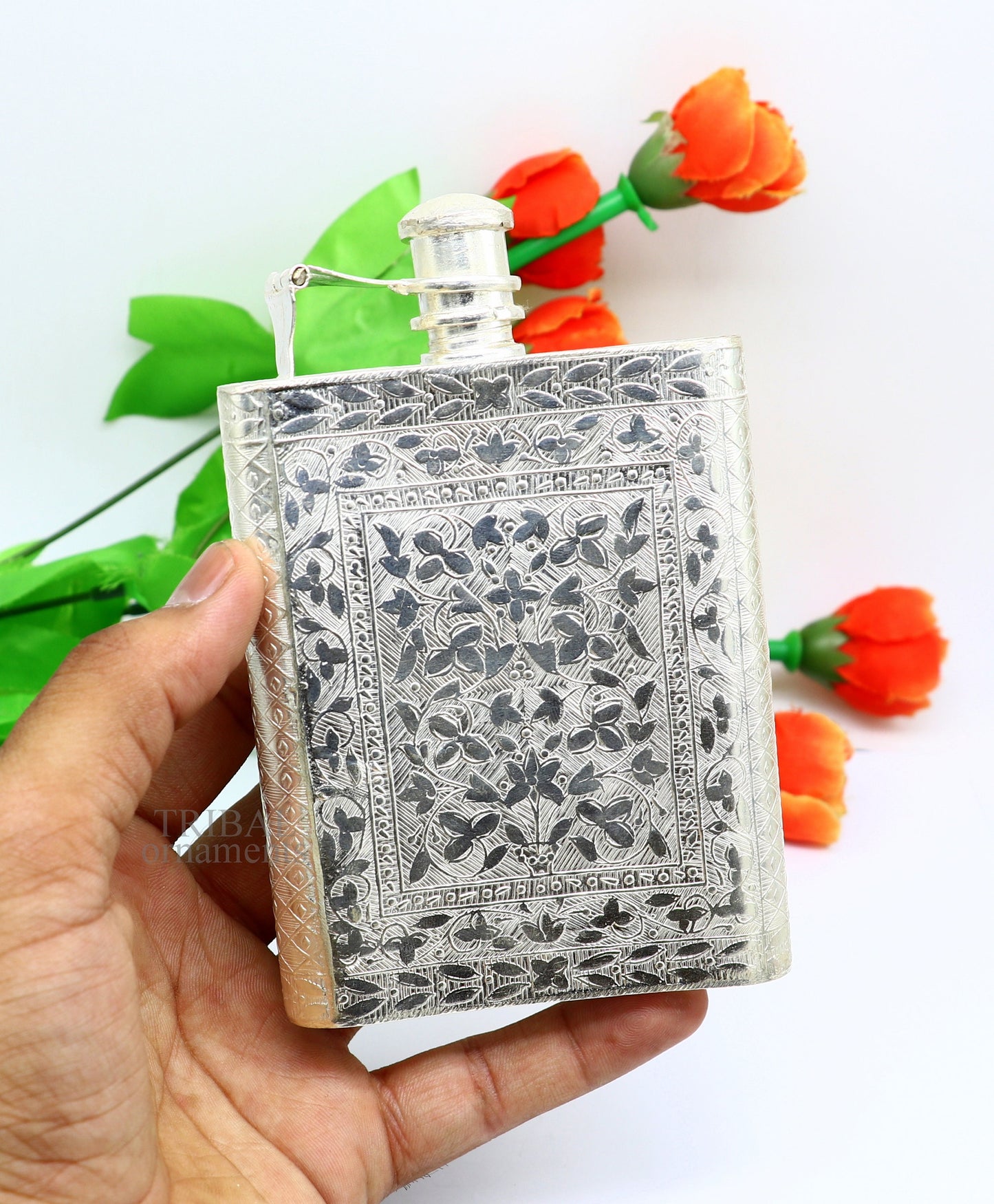 925 sterling silver customized design silver wine bottle, silver drink bottle, royal style silver article, gifting silver utensils  sv260 - TRIBAL ORNAMENTS