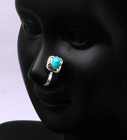 925 sterling silver customized design turquoise nose pin, clip on nose pin, un piercing nose pin, plug ,best Bollywood stylish jewelry np95 - TRIBAL ORNAMENTS