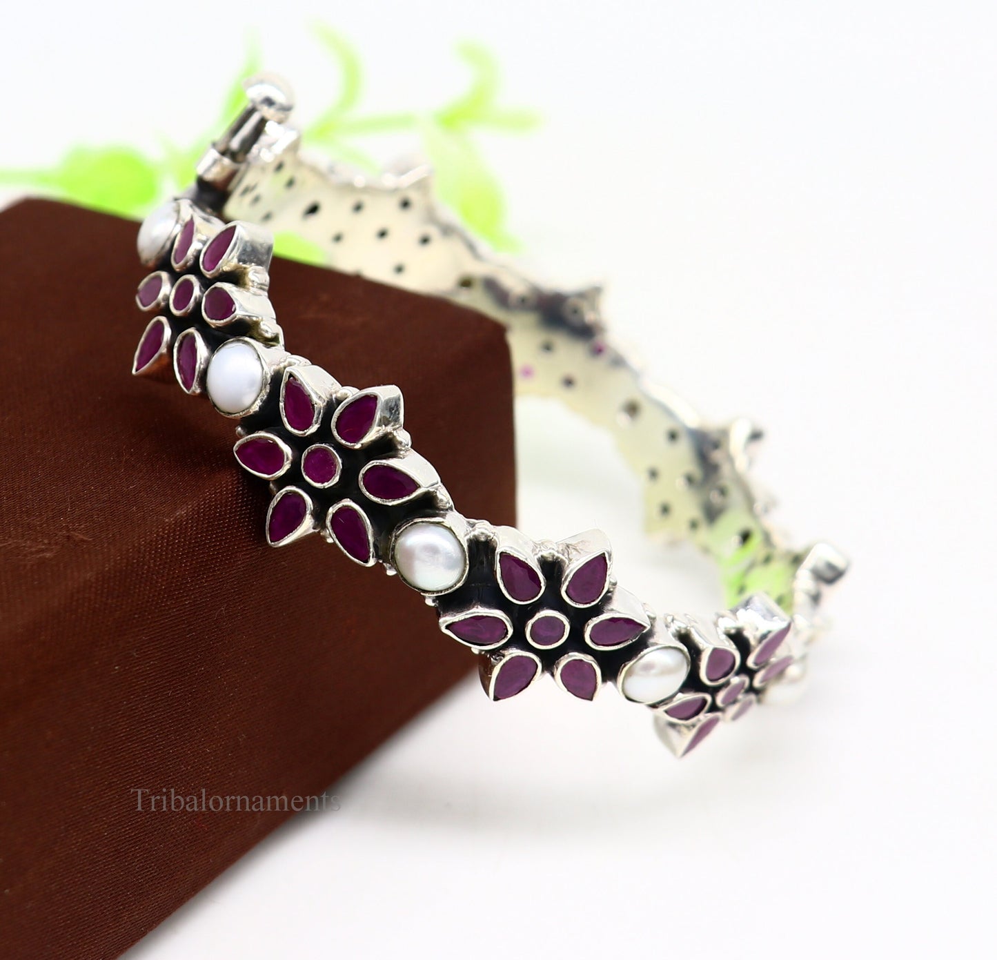 925 sterling silver customized design wedding anniversary gifting cut stone bangle bracelet gorgeous vintage tribal jewelry nba165 - TRIBAL ORNAMENTS