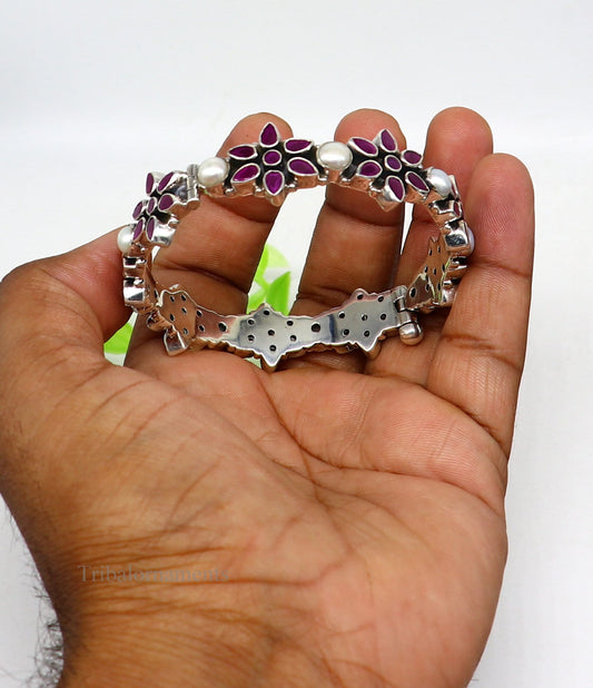 925 sterling silver customized design wedding anniversary gifting cut stone bangle bracelet gorgeous vintage tribal jewelry nba165 - TRIBAL ORNAMENTS