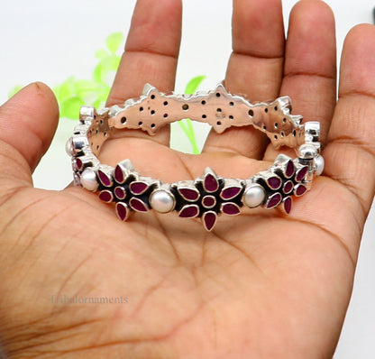 925 sterling silver customized design wedding anniversary gifting cut stone bangle bracelet gorgeous vintage tribal jewelry nba165 - TRIBAL ORNAMENTS