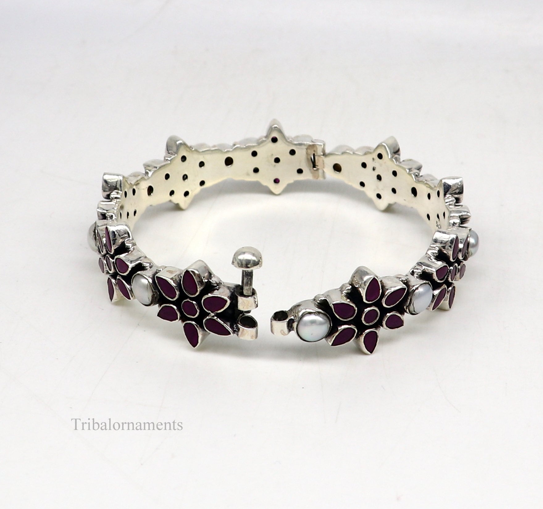 925 sterling silver customized design wedding anniversary gifting cut stone bangle bracelet gorgeous vintage tribal jewelry nba165 - TRIBAL ORNAMENTS