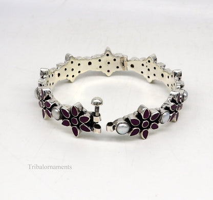 925 sterling silver customized design wedding anniversary gifting cut stone bangle bracelet gorgeous vintage tribal jewelry nba165 - TRIBAL ORNAMENTS