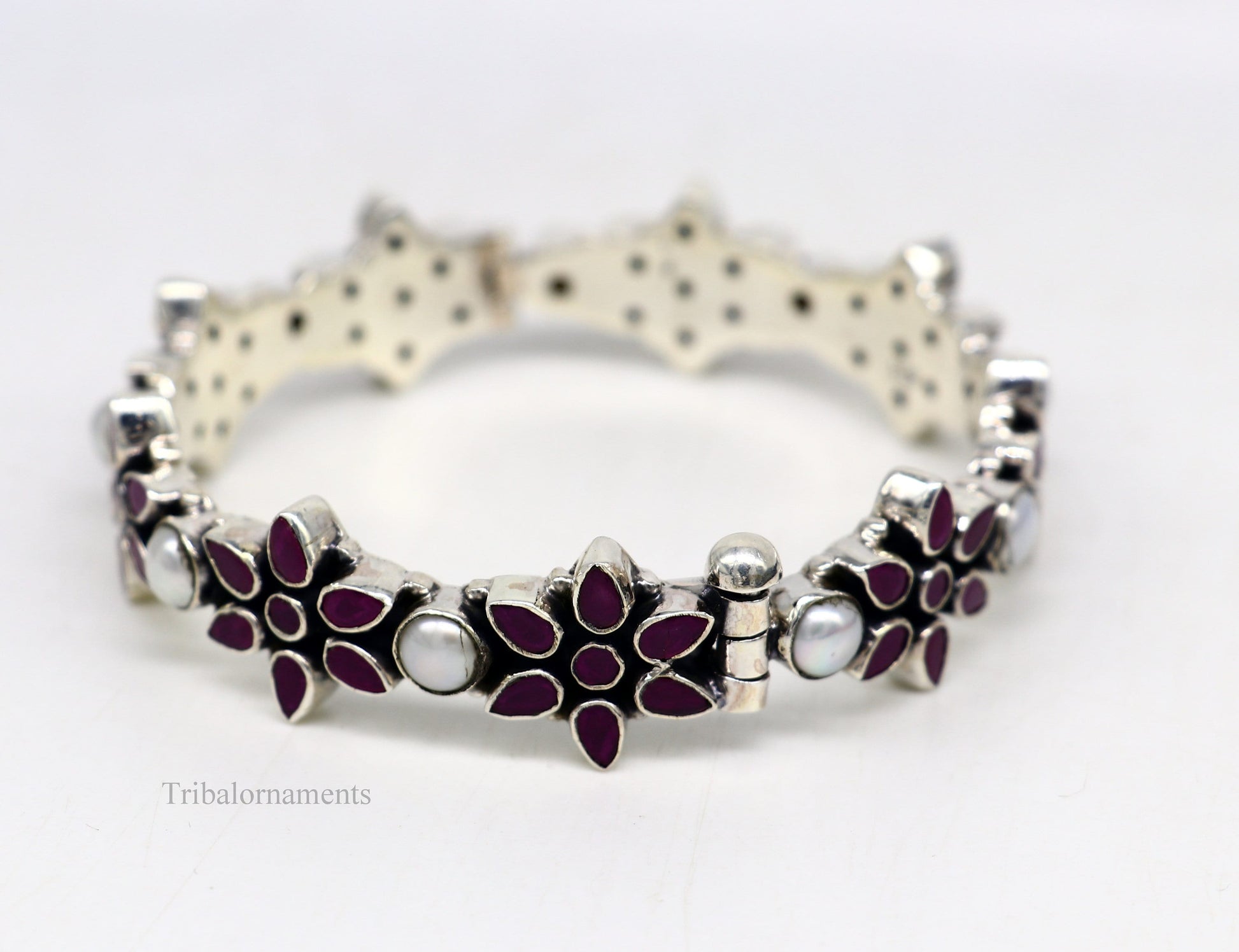 925 sterling silver customized design wedding anniversary gifting cut stone bangle bracelet gorgeous vintage tribal jewelry nba165 - TRIBAL ORNAMENTS