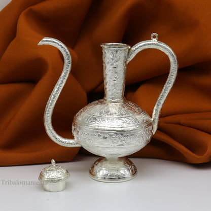 925 sterling silver customized designer Gangajal puja Surhai, silver utensils with Nozzles, Gangajali kalash jar , puja article su426 - TRIBAL ORNAMENTS