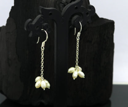 Sterling silver hoop earrings with 4mm freshwater pearl, stylish and customized, perfect for bridesmaids and special occasions.
